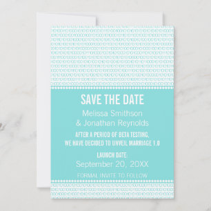 Geek Chic Binary Save Date Inbjudan, Aqua Spara Datumet