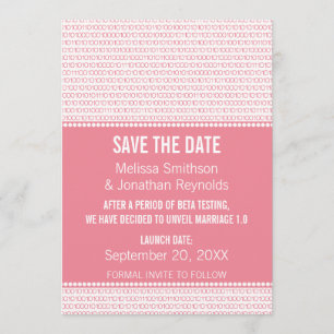 Geek Chic Binary Save the Date Inbjudan, Rosa Spara Datumet