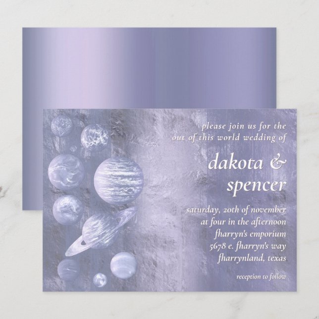 Geek Chic Bröllop | Dusty Lavender Solar System Inbjudningar (Fram/baksida)