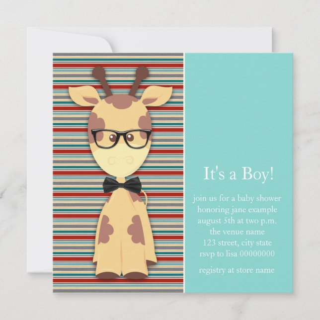 Geek Giraffe Baby Boy Förlossning Inbjudningar (Framsida)