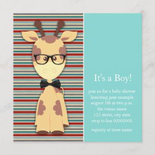 Geek Giraffe Baby Boy Förlossning Inbjudningar