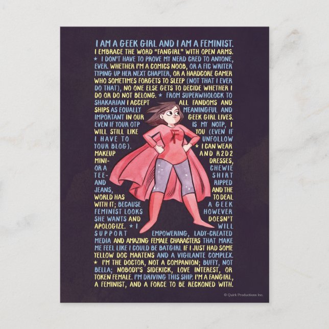 Geek Girl's Litany for Feminism Vykort (Framsida)