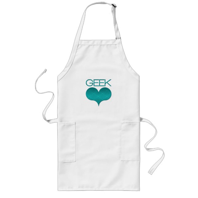 Geek Kärlek (Heart) Apron, turkos Långt Förkläde (Framsidan)