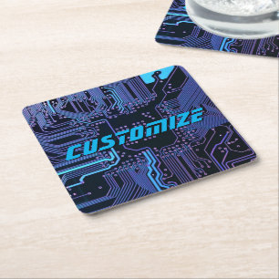 Geek Out Anpassningsbar PCB Blue Electronic Circui Underlägg Papper Kvadrat