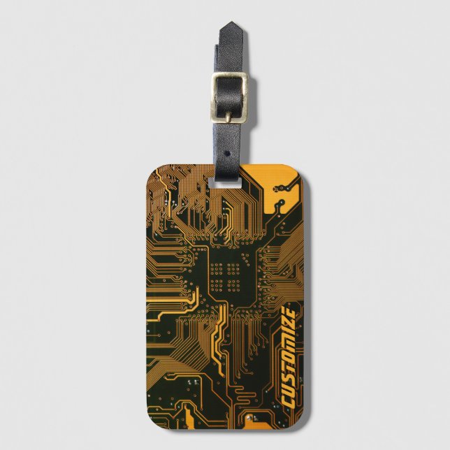 Geek Out Anpassningsbar PCB Orange Circuit Board Bagagebricka (Framsida vertikal)