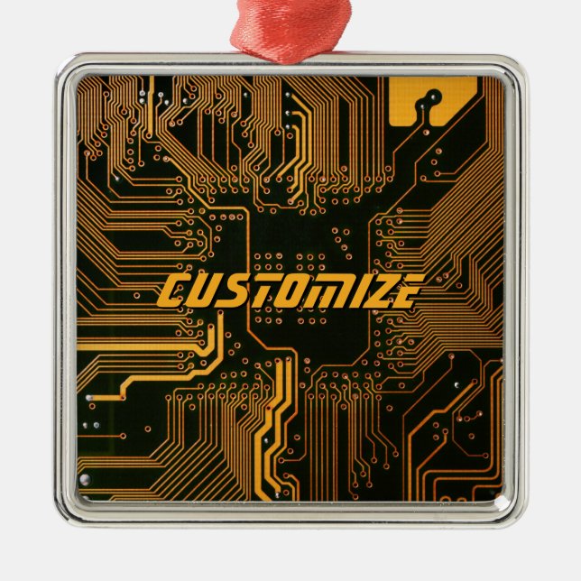Geek Out Anpassningsbar PCB Orange Circuit Board Julgransprydnad Metall (Framsidan)