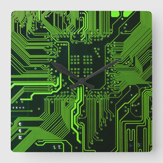 Geek Out NERD PCB Grönt Electronic Circuit Board Fyrkantig Klocka (Framsida)