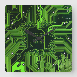 Geek Out NERD PCB Grönt Electronic Circuit Board Fyrkantig Klocka