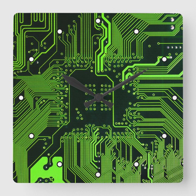 Geek Out NERD PCB Grönt Electronic Circuit Board Fyrkantig Klocka (Framsida)