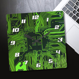 Geek Out NERD PCB Grönt Electronic Circuit Board Fyrkantig Klocka