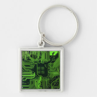 Geek Out NERD PCB Grönt Electronic Circuit Board Fyrkantig Silverfärgad Nyckelring