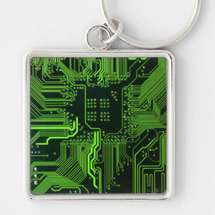 Geek Out NERD PCB Grönt Electronic Circuit Board Fyrkantig Silverfärgad Nyckelring