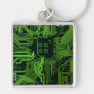 Geek Out NERD PCB Grönt Electronic Circuit Board Fyrkantig Silverfärgad Nyckelring
