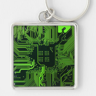 Geek Out NERD PCB Grönt Electronic Circuit Board Fyrkantig Silverfärgad Nyckelring