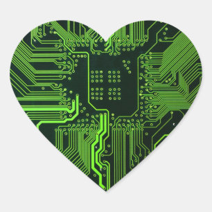 Geek Out NERD PCB Grönt Electronic Circuit Board Hjärtformat Klistermärke