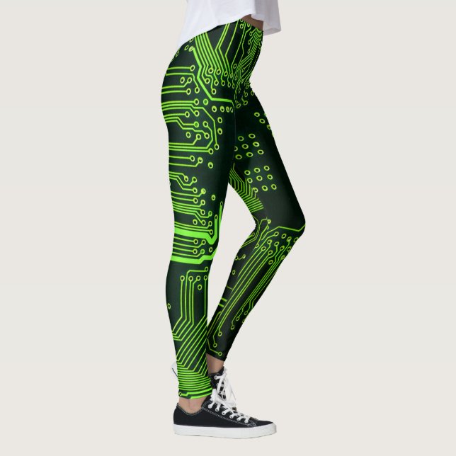Geek Out NERD PCB Grönt Electronic Circuit Board Leggings (Höger)