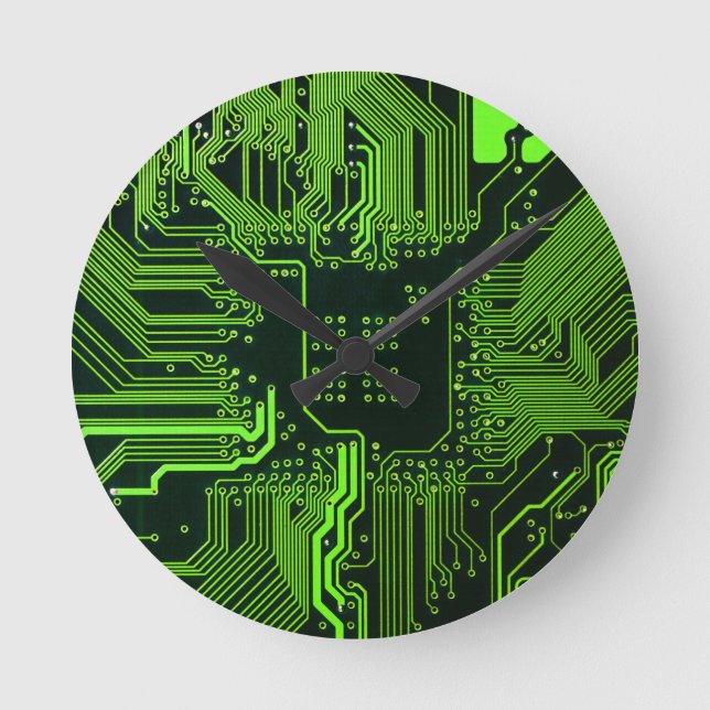Geek Out NERD PCB Grönt Electronic Circuit Board Rund Klocka (Framsida)