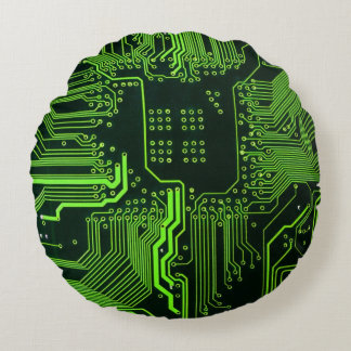 Geek Out NERD PCB Grönt Electronic Circuit Board Rund Kudde