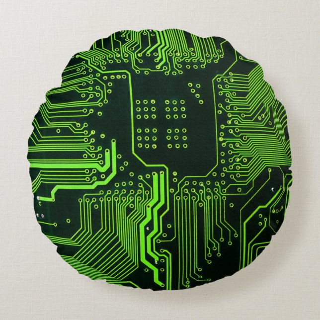 Geek Out NERD PCB Grönt Electronic Circuit Board Rund Kudde (Framsidan)