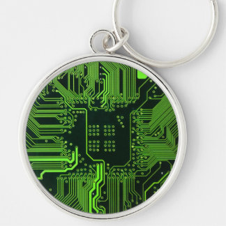 Geek Out NERD PCB Grönt Electronic Circuit Board Rund Silverfärgad Nyckelring
