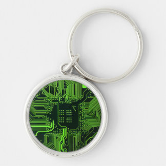 Geek Out NERD PCB Grönt Electronic Circuit Board Rund Silverfärgad Nyckelring