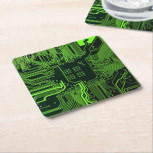 Geek Out NERD PCB Grönt Electronic Circuit Board Underlägg Papper Kvadrat