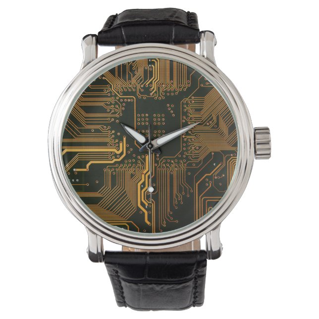 Geek Out NERD PCB Orange Electronic Circuit Board Armbandsur (Framsida)