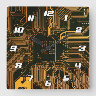 Geek Out NERD PCB Orange Electronic Circuit Board Fyrkantig Klocka