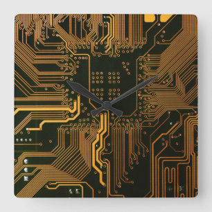 Geek Out NERD PCB Orange Electronic Circuit Board Fyrkantig Klocka