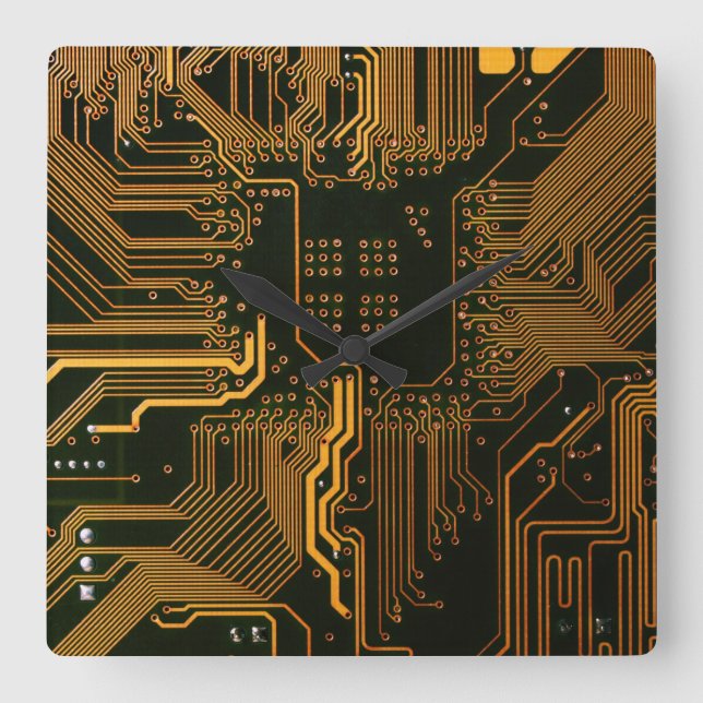 Geek Out NERD PCB Orange Electronic Circuit Board Fyrkantig Klocka (Framsida)