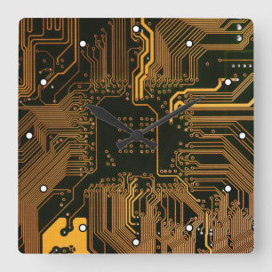 Geek Out NERD PCB Orange Electronic Circuit Board Fyrkantig Klocka