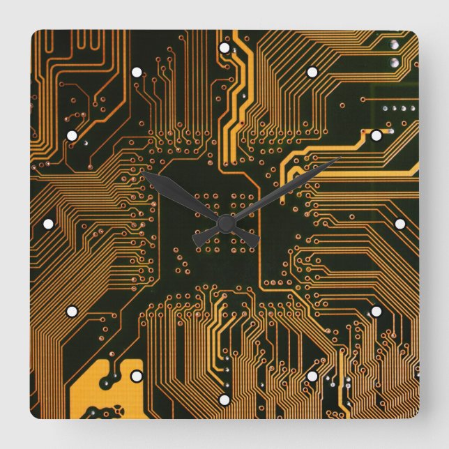 Geek Out NERD PCB Orange Electronic Circuit Board Fyrkantig Klocka (Framsida)