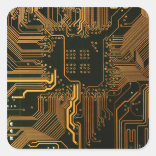 Geek Out NERD PCB Orange Electronic Circuit Board Fyrkantigt Klistermärke