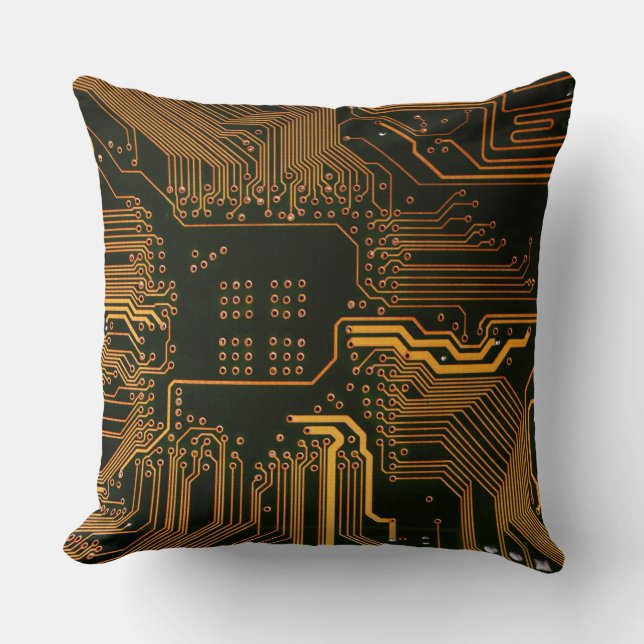 Geek Out NERD PCB Orange Electronic Circuit Board Kudde (Framsida)