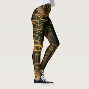 Geek Out NERD PCB Orange Electronic Circuit Board Leggings