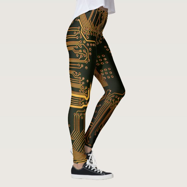 Geek Out NERD PCB Orange Electronic Circuit Board Leggings (Höger)