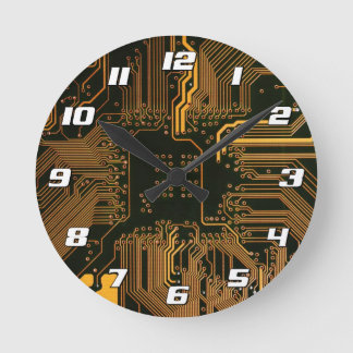 Geek Out NERD PCB Orange Electronic Circuit Board Rund Klocka