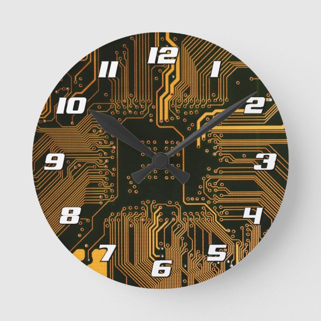 Geek Out NERD PCB Orange Electronic Circuit Board Rund Klocka (Framsida)