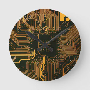 Geek Out NERD PCB Orange Electronic Circuit Board Rund Klocka