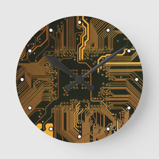 Geek Out NERD PCB Orange Electronic Circuit Board Rund Klocka (Framsida)