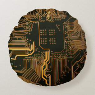 Geek Out NERD PCB Orange Electronic Circuit Board Rund Kudde