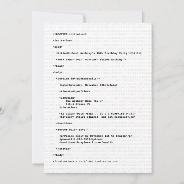 Geek Programmer HTML-kod Födelsedagsinbjudan Inbjudningar (Framsida)