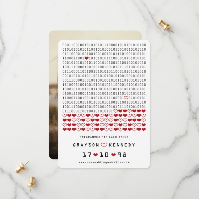 Geek Programmerad för Kärlek enkla binära kodfoto Spara Datumet (Fram/Back In Situ)