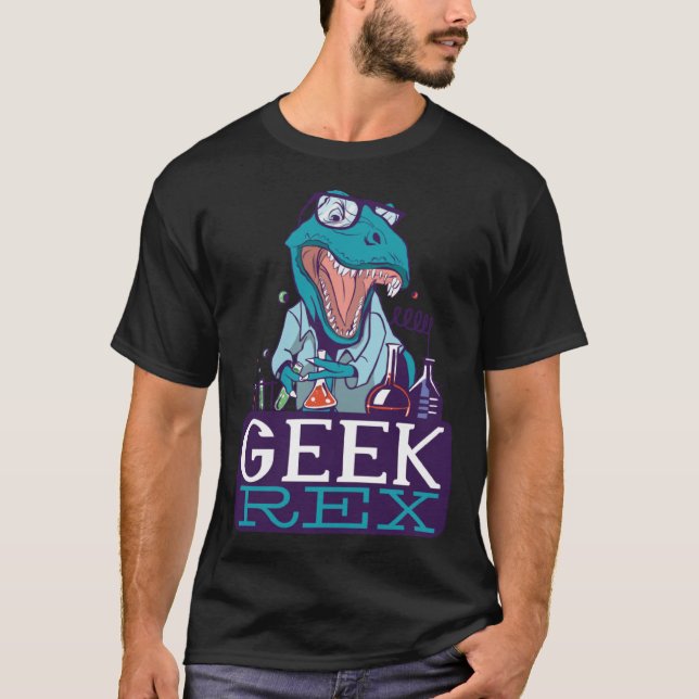 Geek Rex Rex Science Dinosaur Professor grafik T Shirt (Framsida)