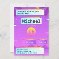 Geek Vaporwave 80s och 90s födelsedagsinbjudan