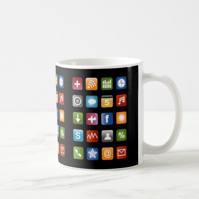 Geekig kaffemugg med sociala medier-appikoner (Höger)