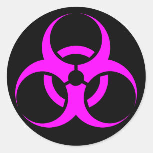 Geekig rosa biofara-symbol runt klistermärke