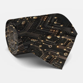 Geekig svart och guld kretsdatorstyrelse slips