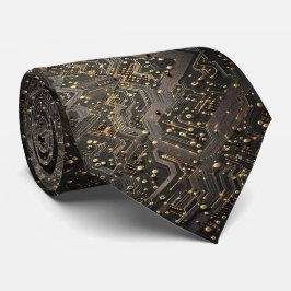 Geekig svart och guld kretsdatorstyrelse slips