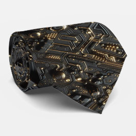 Geekig svart och guld kretskort datorplatta slips
